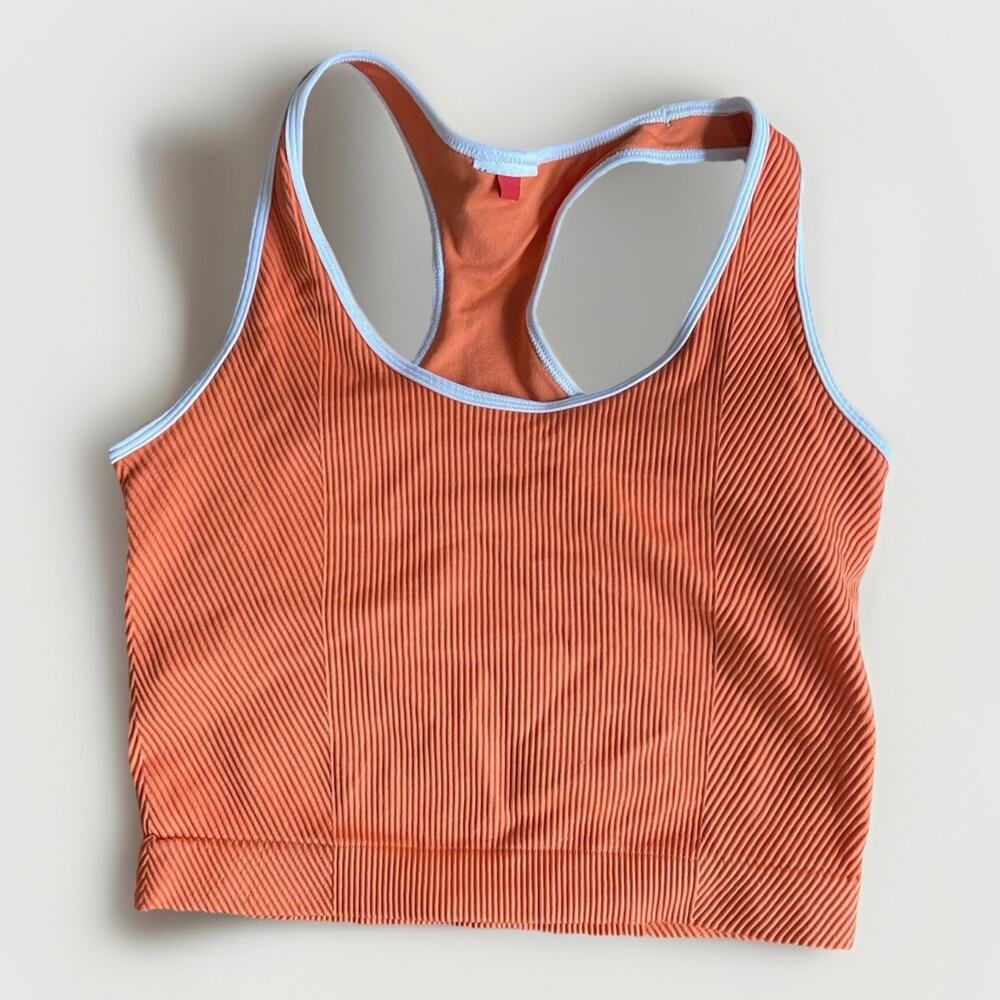 Wilson Everyday Brami Womens SMALL Orange White Sports Bra Tank Top Lined Ribbed